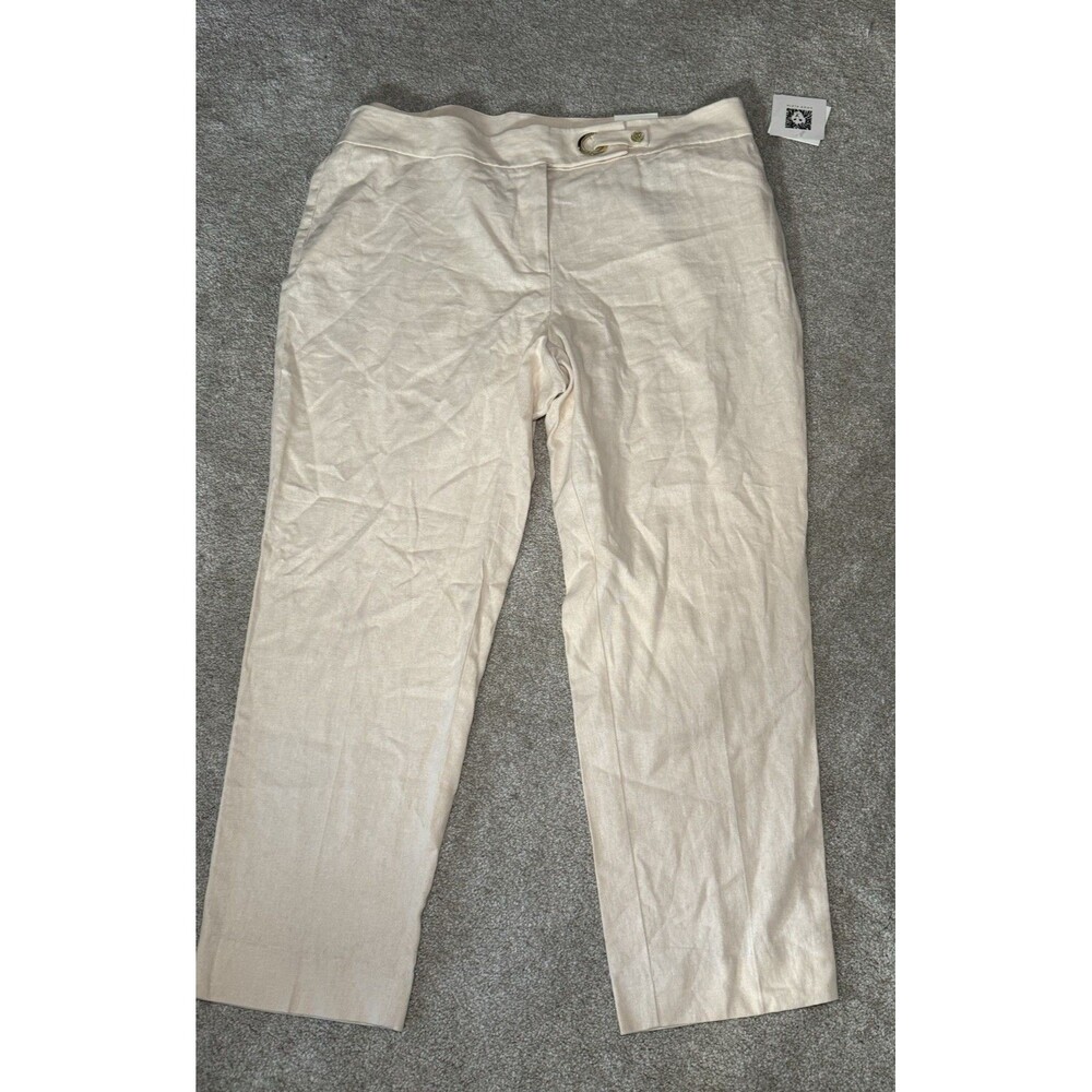 Anne Klein Pants Women's Size 14 Slim Ankle Linen Blend Wheat Gold Belt Loop NWT
